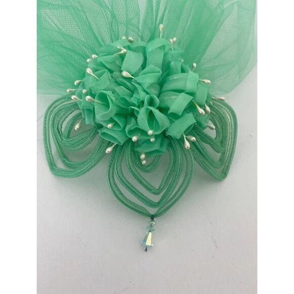 Vintage 40s 50s Wedding Veil & Headpiece & Beads West Germany Seafoam Green - Picture 2 of 11